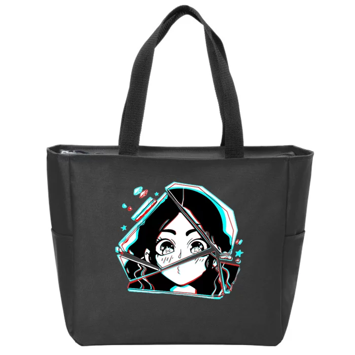 Anime Broken Glass Sparkle Eyes Zip Tote Bag