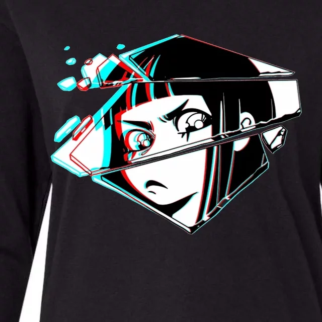 Anime Eyes Broken Glass Womens Cotton Relaxed Long Sleeve T-Shirt