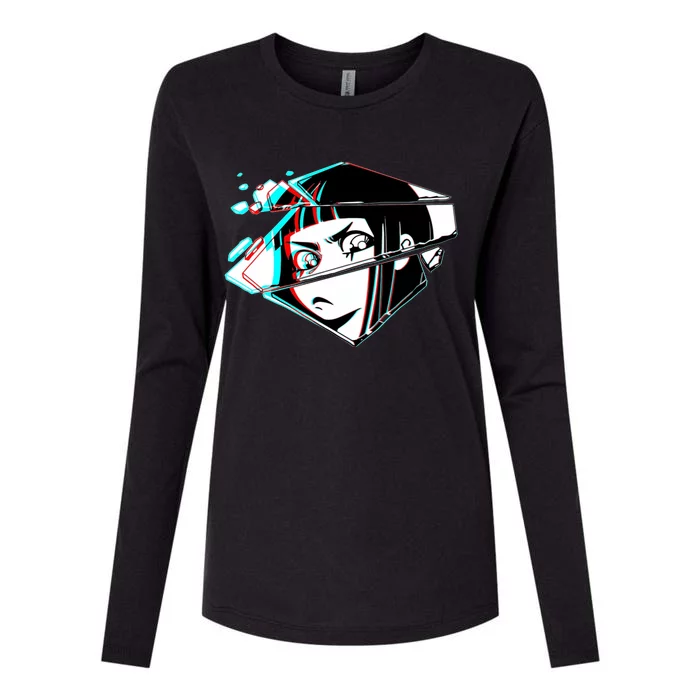 Anime Eyes Broken Glass Womens Cotton Relaxed Long Sleeve T-Shirt