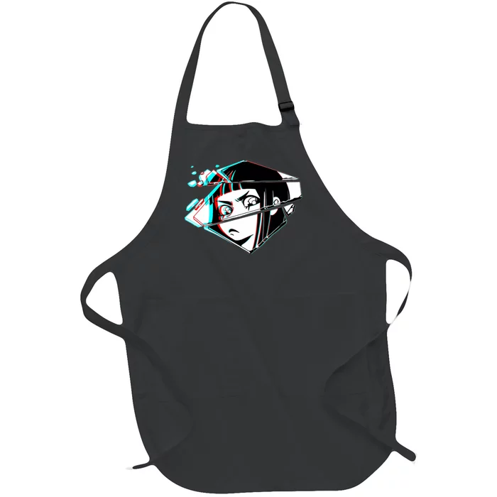 Anime Eyes Broken Glass Full-Length Apron With Pocket