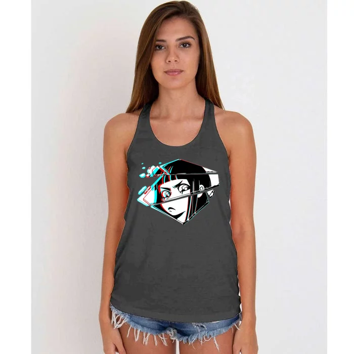 Anime Eyes Broken Glass Women's Knotted Racerback Tank