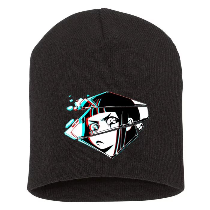 Anime Eyes Broken Glass Short Acrylic Beanie