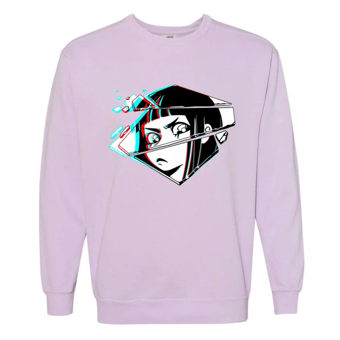 Anime Eyes Broken Glass Garment-Dyed Sweatshirt