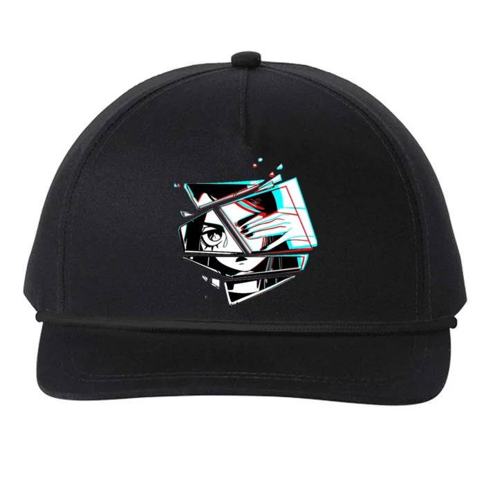 Anime Eyes Broken Glass Hand Over Eye Snapback Five-Panel Rope Hat