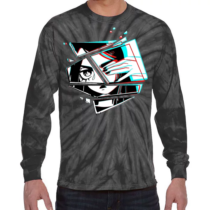 Anime Eyes Broken Glass Hand Over Eye Tie-Dye Long Sleeve Shirt