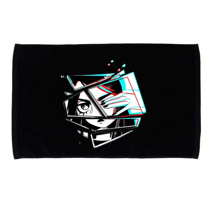 Anime Eyes Broken Glass Hand Over Eye Microfiber Hand Towel