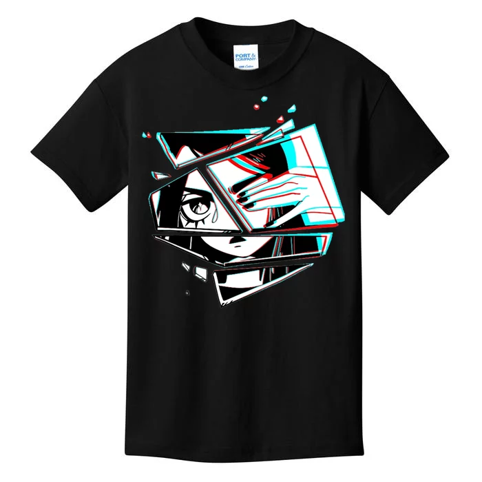 Anime Eyes Broken Glass Hand Over Eye Kids T-Shirt