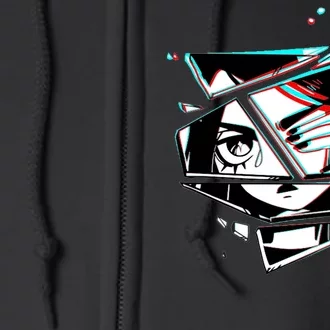 Anime Eyes Broken Glass Hand Over Eye Full Zip Hoodie