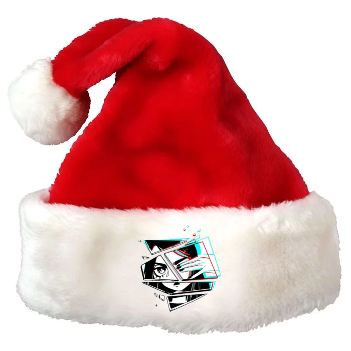 Anime Eyes Broken Glass Hand Over Eye Premium Christmas Santa Hat