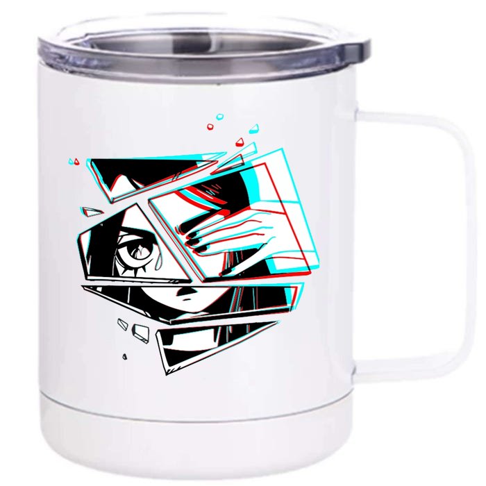 Anime Eyes Broken Glass Hand Over Eye Front & Back 12oz Stainless Steel Tumbler Cup