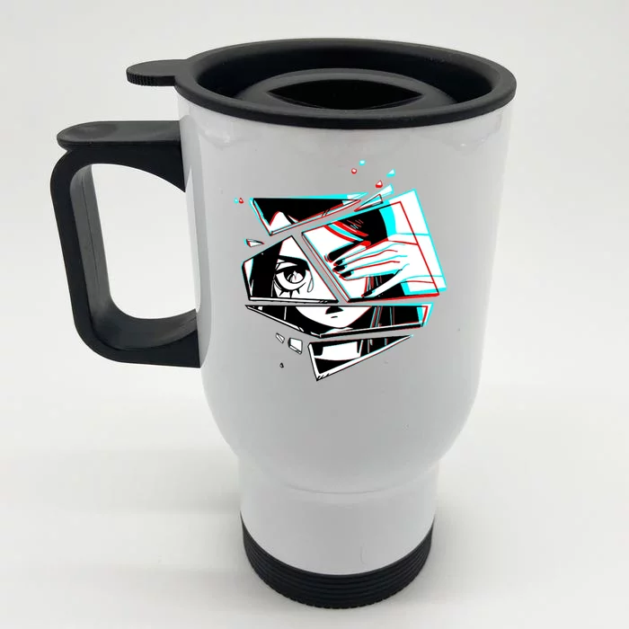 Anime Eyes Broken Glass Hand Over Eye Front & Back Stainless Steel Travel Mug