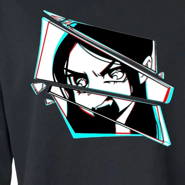 Anime Eyes Broken Glass Yelling Cropped Pullover Crew