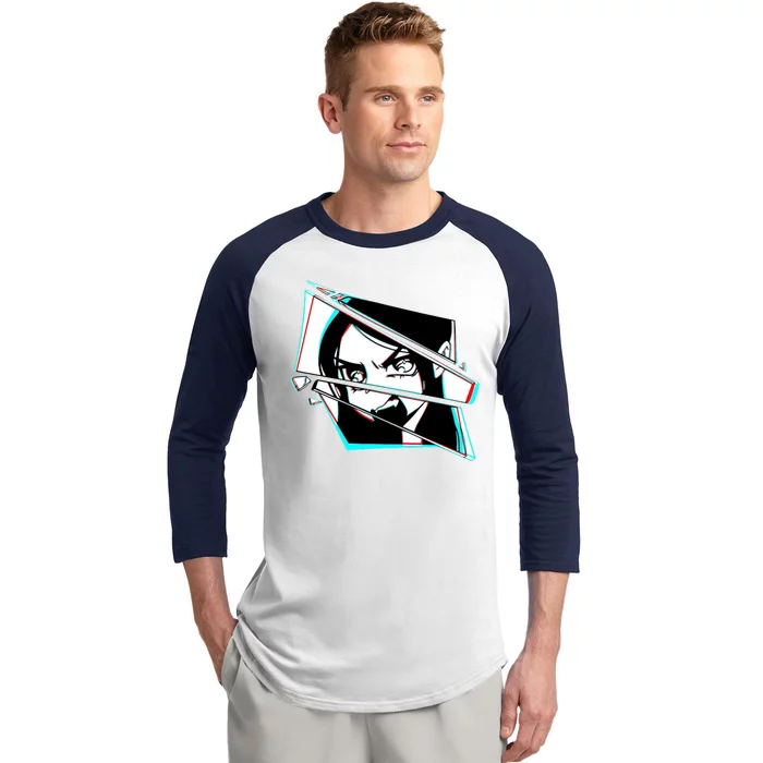 Anime Eyes Broken Glass Yelling Baseball Sleeve Shirt