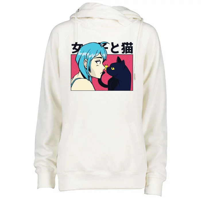 Anime Girl Cat Womens Funnel Neck Pullover Hood