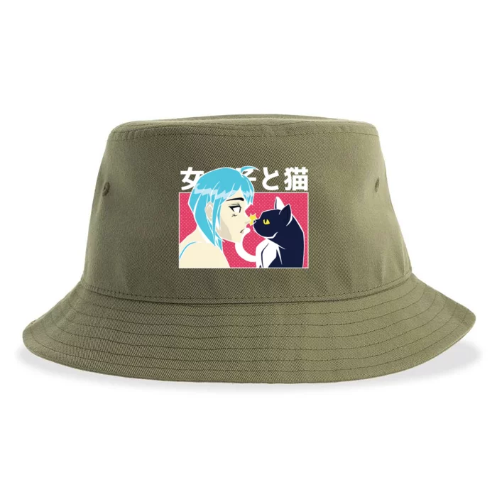 Anime Girl Cat Sustainable Bucket Hat