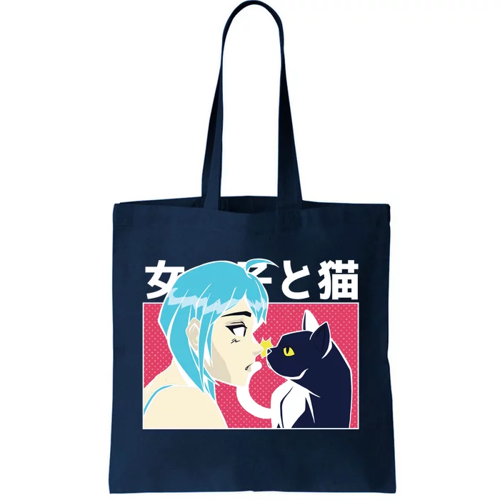 Anime Girl Cat Tote Bag