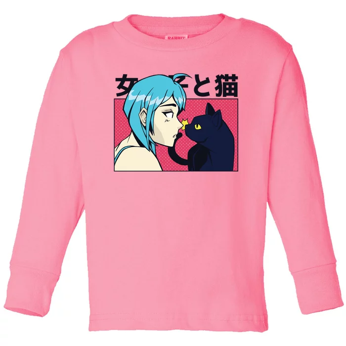 Anime Girl Cat Toddler Long Sleeve Shirt