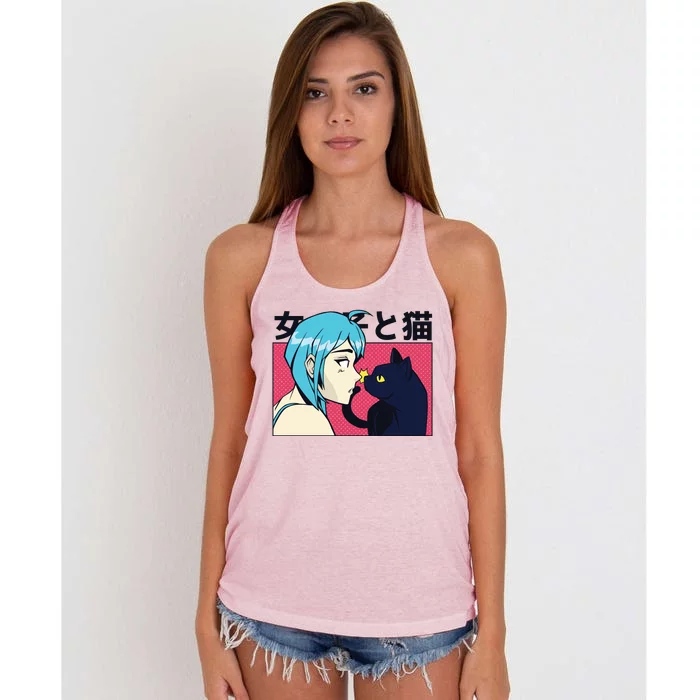 Anime Girl Cat Women's Knotted Racerback Tank