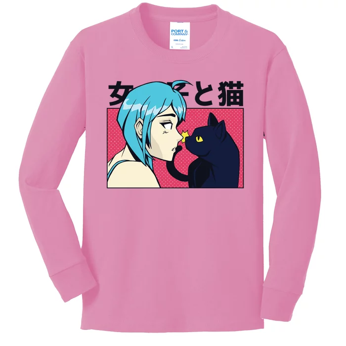 Anime Girl Cat Kids Long Sleeve Shirt