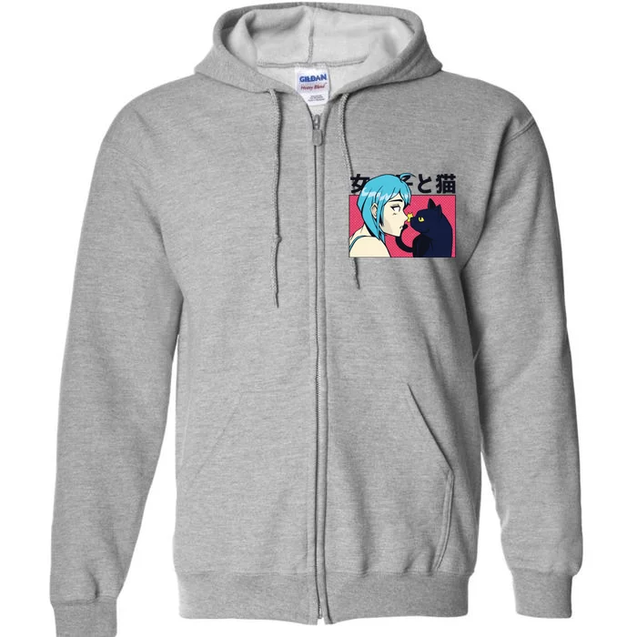 Anime Girl Cat Full Zip Hoodie