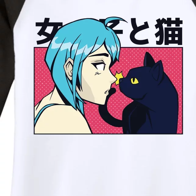 Anime Girl Cat Women's Tri-Blend 3/4-Sleeve Raglan Shirt