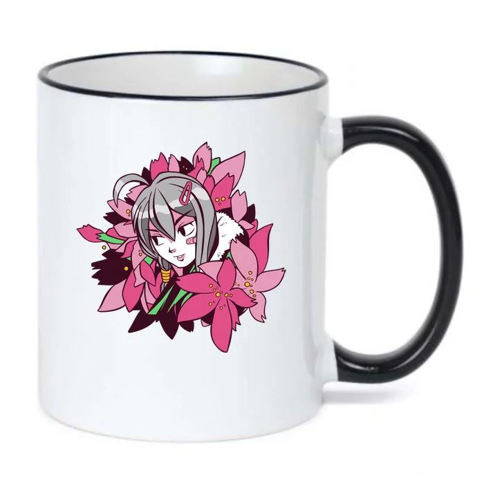 Anime Girl Flowers Black Color Changing Mug