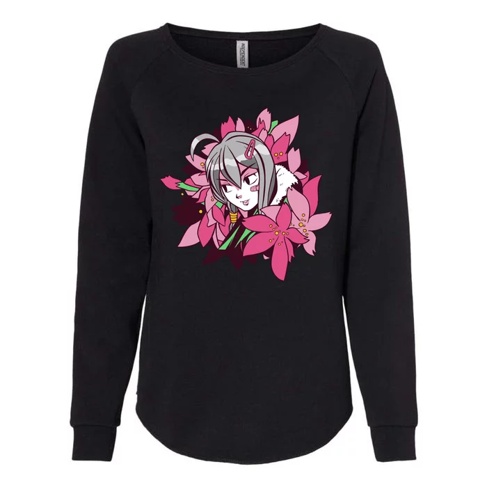 Anime Girl Flowers Womens California Wash Sweatshirt