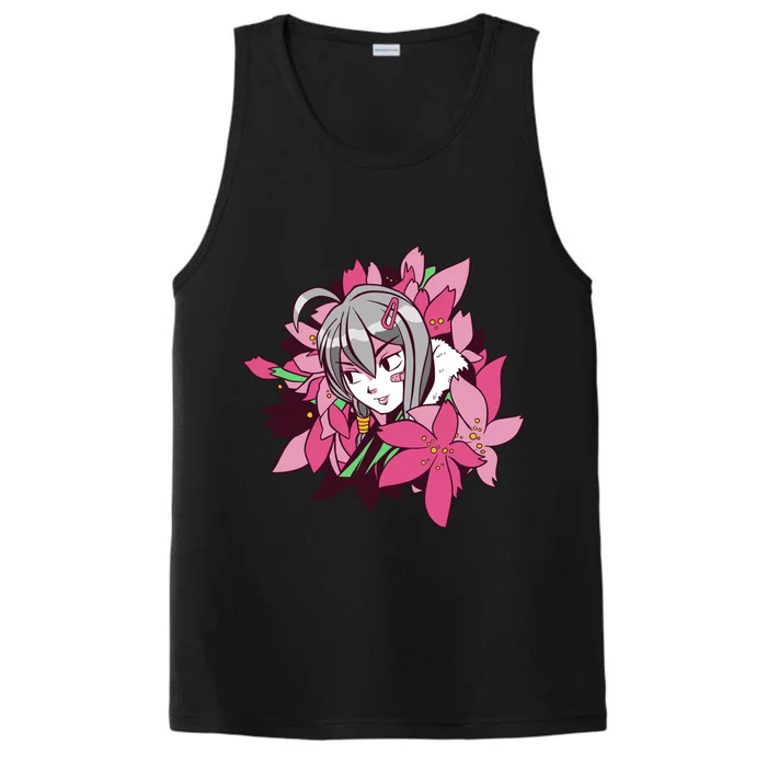 Anime Girl Flowers Performance Tank