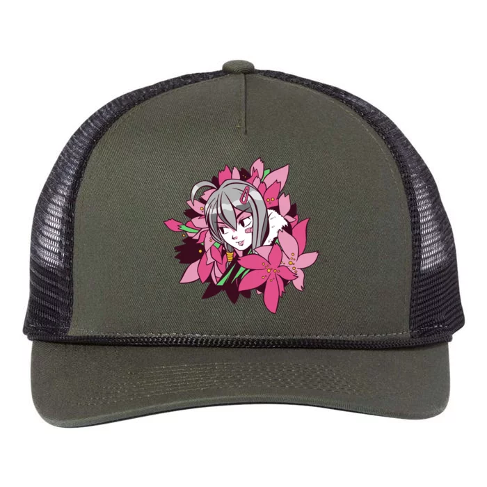 Anime Girl Flowers Retro Rope Trucker Hat Cap