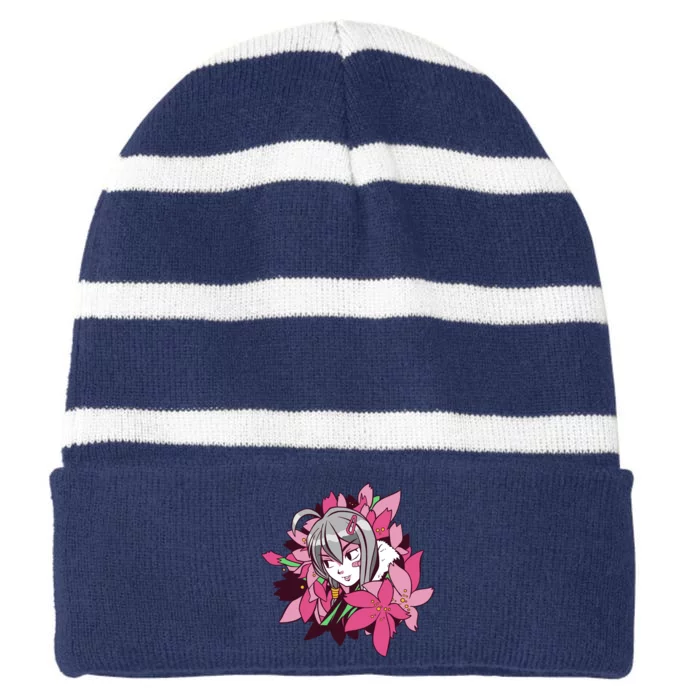 Anime Girl Flowers Striped Beanie with Solid Band