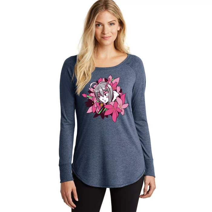 Anime Girl Flowers Women's Perfect Tri Tunic Long Sleeve Shirt