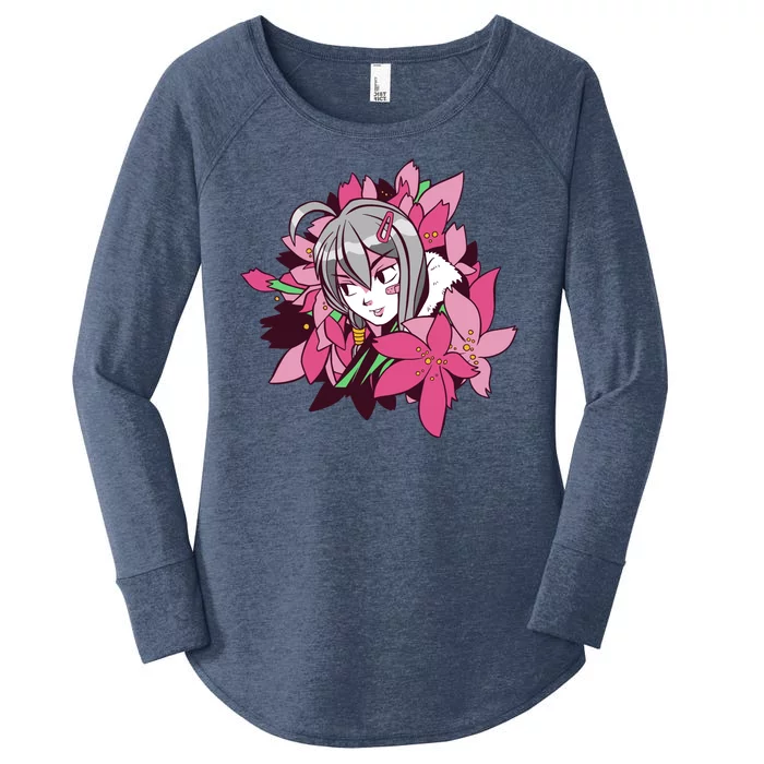 Anime Girl Flowers Women's Perfect Tri Tunic Long Sleeve Shirt