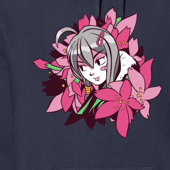 Anime Girl Flowers Premium Hoodie