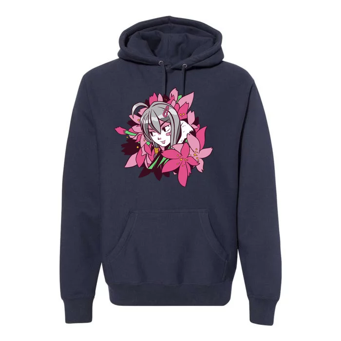 Anime Girl Flowers Premium Hoodie