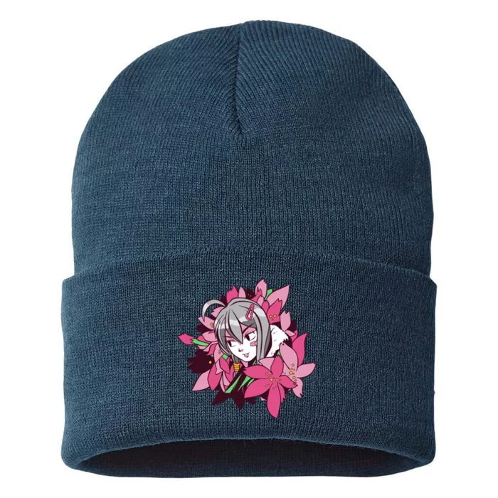 Anime Girl Flowers Sustainable Knit Beanie