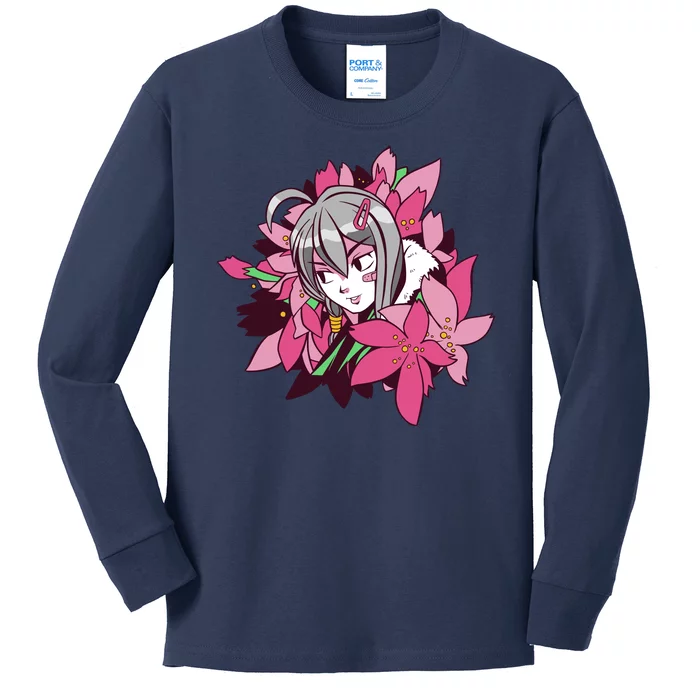 Anime Girl Flowers Kids Long Sleeve Shirt