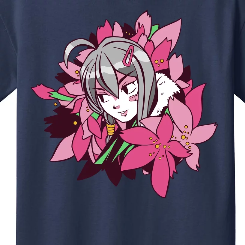 Anime Girl Flowers Kids T-Shirt