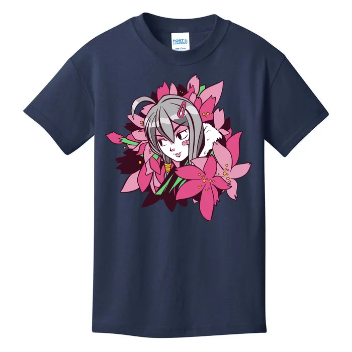 Anime Girl Flowers Kids T-Shirt