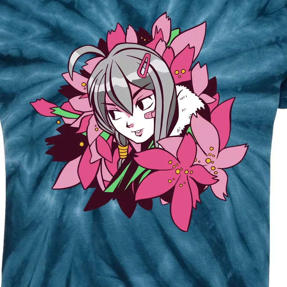 Anime Girl Flowers Kids Tie-Dye T-Shirt