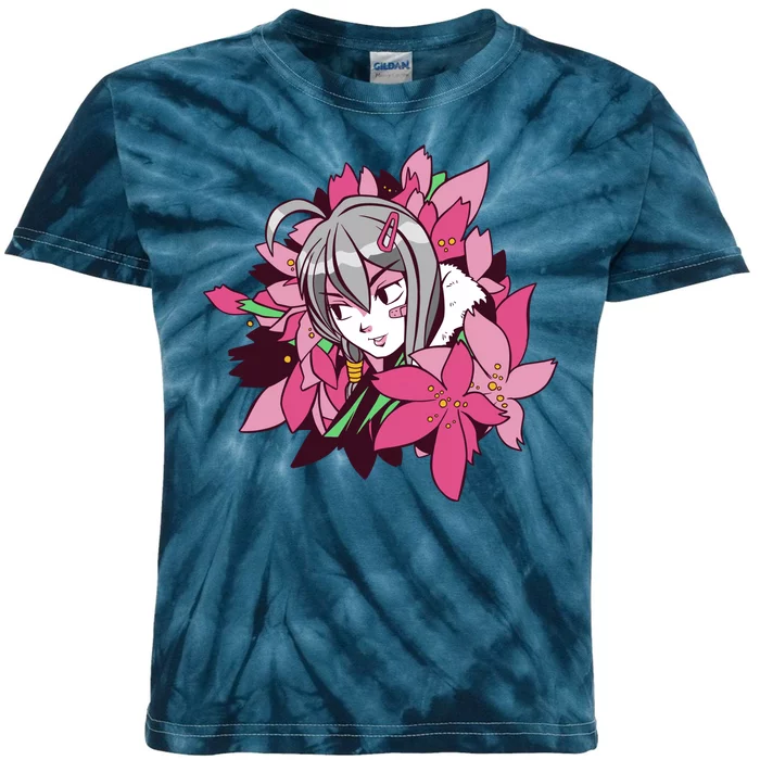 Anime Girl Flowers Kids Tie-Dye T-Shirt