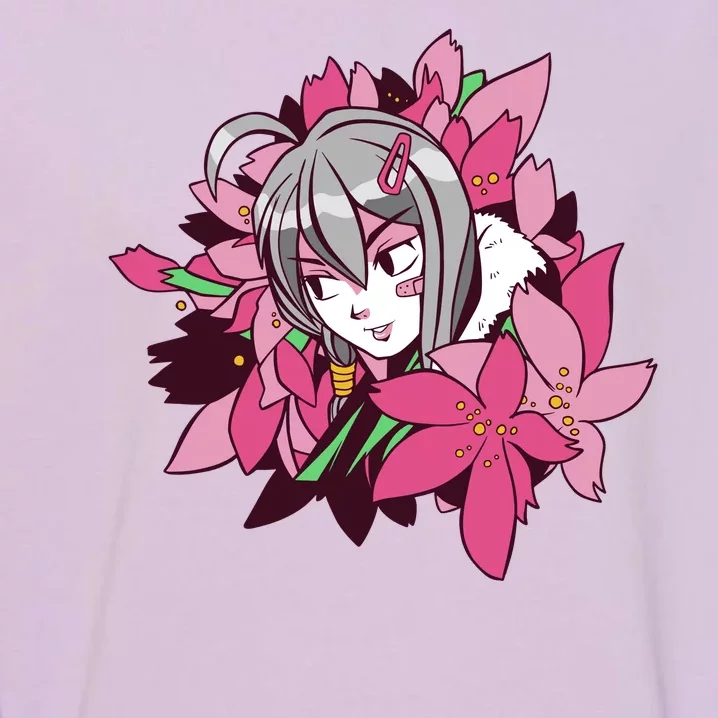 Anime Girl Flowers Garment-Dyed Sweatshirt