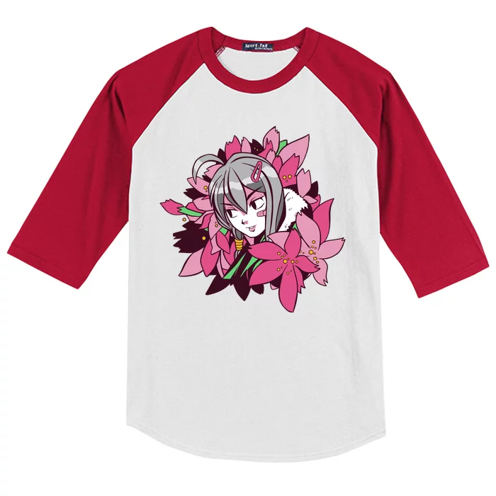 Anime Girl Flowers Kids Colorblock Raglan Jersey