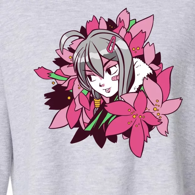 Anime Girl Flowers Cropped Pullover Crew