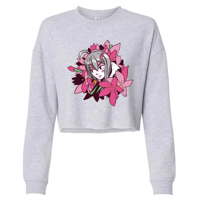 Anime Girl Flowers Cropped Pullover Crew