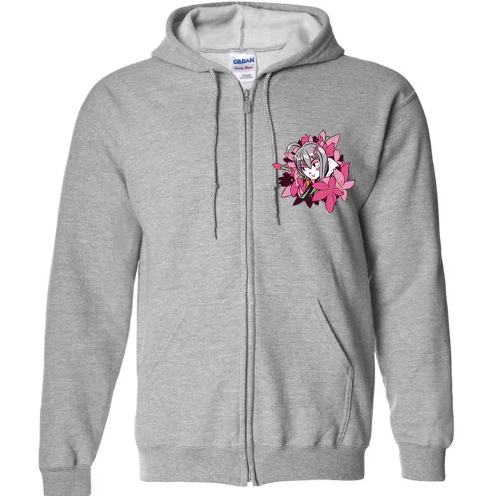 Anime Girl Flowers Full Zip Hoodie