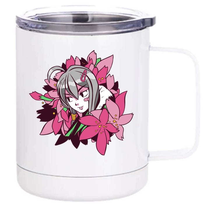 Anime Girl Flowers Front & Back 12oz Stainless Steel Tumbler Cup