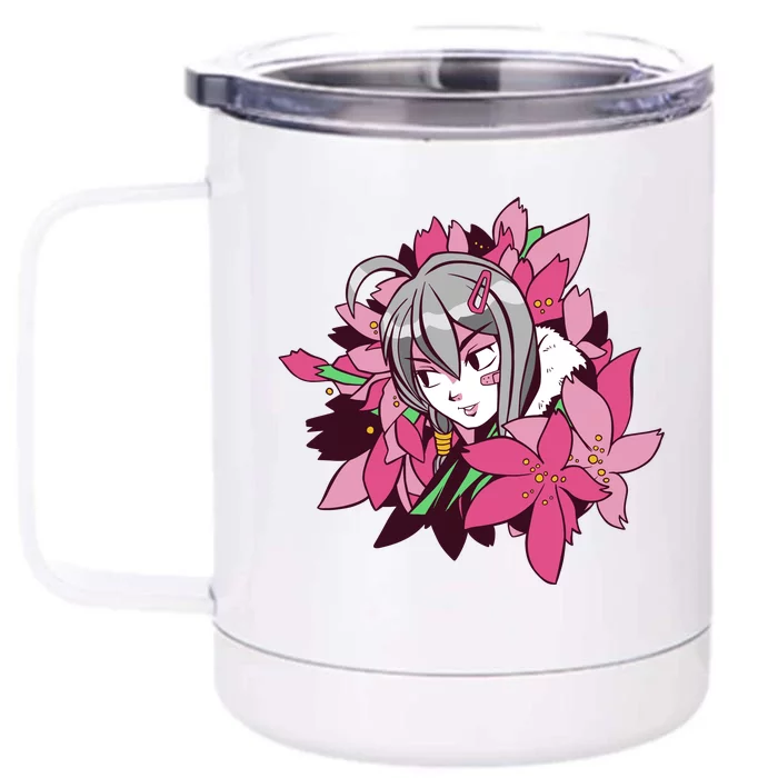 Anime Girl Flowers Front & Back 12oz Stainless Steel Tumbler Cup