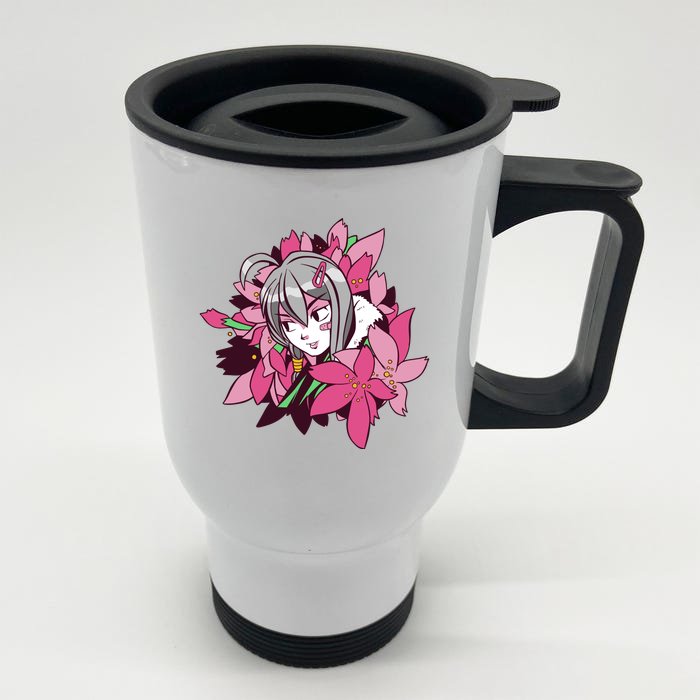 Anime Girl Flowers Front & Back Stainless Steel Travel Mug