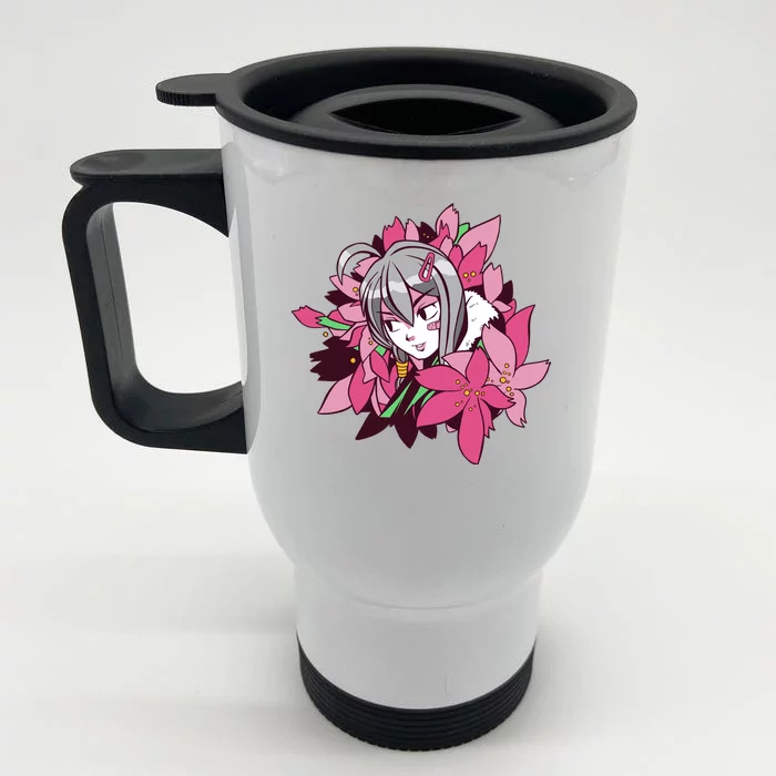 Anime Girl Flowers Front & Back Stainless Steel Travel Mug