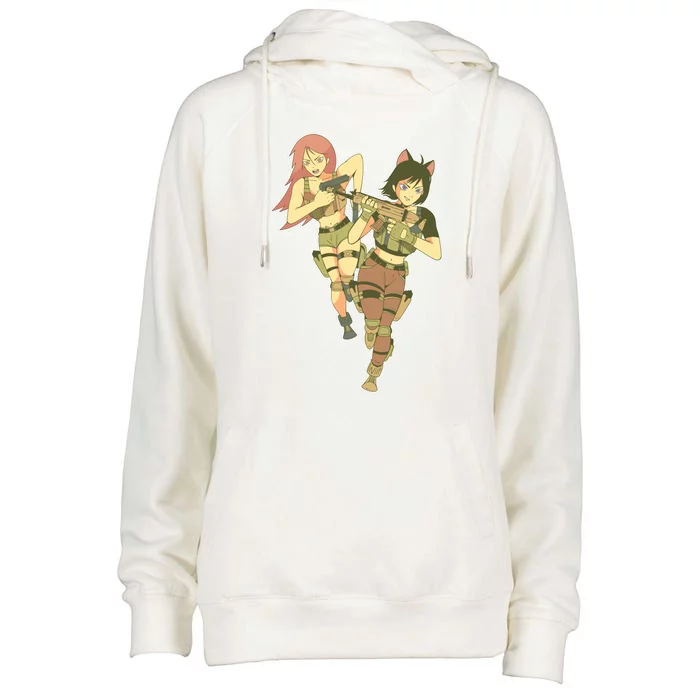 Anime Girl Soldiers Womens Funnel Neck Pullover Hood